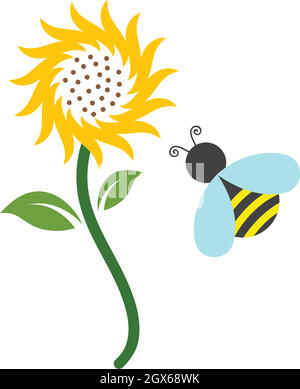 Sunflower with bee logo icon vector Stock Vector