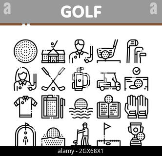 Golf Game Equipment Collection Icons Set Vector Stock Vector