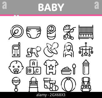 Baby Clothes And Tools Collection Icons Set Vector Stock Vector