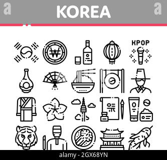 Korea Traditional Collection Icons Set Vector Stock Vector