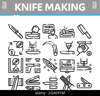 Knife Making Utensil Collection Icons Set Vector Stock Vector