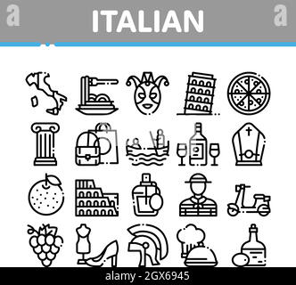 Italian Traditional Collection Icons Set Vector Stock Vector