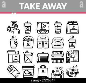 Take Away Food And Drink Delivery Icons Set Vector Stock Vector
