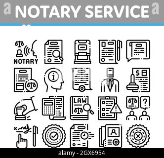 Notary Service Agency Collection Icons Set Vector Stock Vector