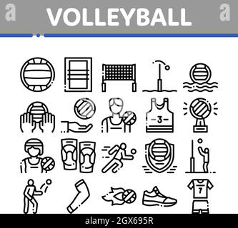Volleyball Sport Game Collection Icons Set Vector Stock Vector