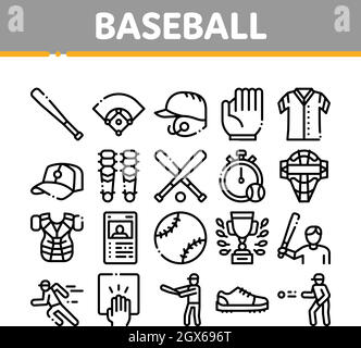 Baseball Game Tools Collection Icons Set Vector Stock Vector