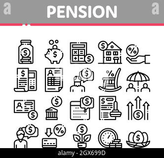 Pension Retirement Collection Icons Set Vector Stock Vector