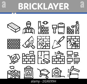 Bricklayer Industry Collection Icons Set Vector Stock Vector