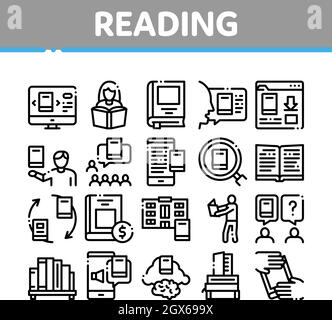Reading Library Book Collection Icons Set Vector Stock Vector