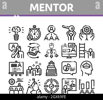 Mentor Relationship Collection Icons Set Vector Stock Vector