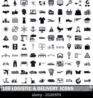 100 logistic and delivery icons set, simple style Stock Vector