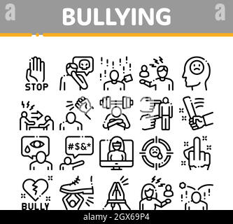 Bullying Aggression Collection Icons Set Vector Stock Vector