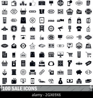 100 sale icons set, simple style Stock Vector
