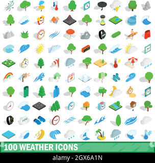 100 weather icons set, isometric 3d style Stock Vector