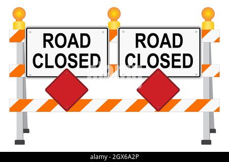 Road Closed sign with barrier - Vector Illustration Stock Vector
