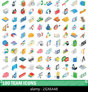 100 team icons set, isometric 3d style Stock Vector