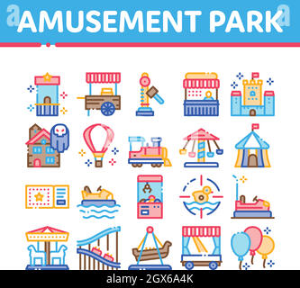 Amusement Park And Attraction Icons Set Vector Stock Vector