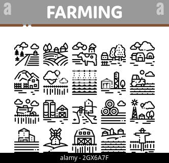 Farming Landscape Collection Icons Set Vector Stock Vector