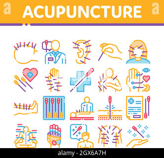 Acupuncture Therapy Collection Icons Set Vector Stock Vector