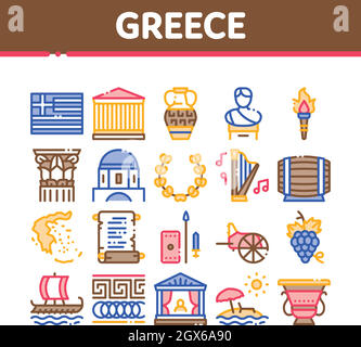 Greece Country History Collection Icons Set Vector Stock Vector