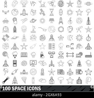 100 space icons set, outline style Stock Vector