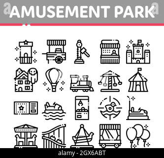 Amusement Park And Attraction Icons Set Vector Stock Vector