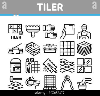 Tiler Work Equipment Collection Icons Set Vector Stock Vector