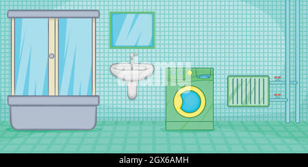 Plumber horizontal banner bathroom, cartoon style Stock Vector