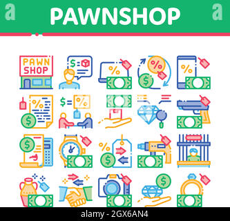 Pawnshop Exchange Collection Icons Set Vector Stock Vector