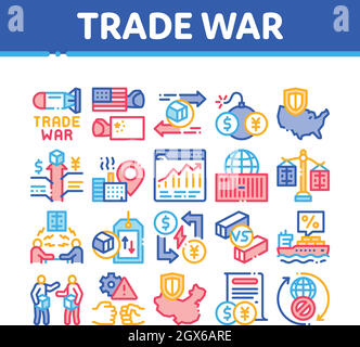 Trade War Business Collection Icons Set Vector Stock Vector