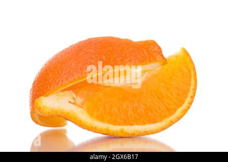 Two slices of organic ripe minneola, close-up, isolated on white. Stock Photo