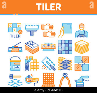 Tiler Work Equipment Collection Icons Set Vector Stock Vector