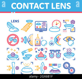 Contact Lens Accessory Collection Icons Set Vector Stock Vector