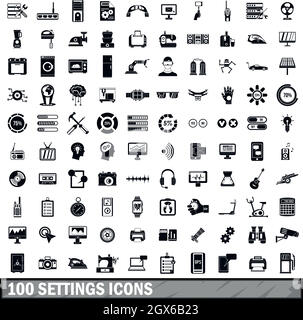 100 settings icons set, simple style Stock Vector