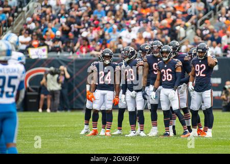 Chicago, Illinois, USA. 03rd Oct, 2021. - Bears #98 Bilal Nichols runs with  the ball during the NFL Game between the Detroit Lions and Chicago Bears at  Soldier Field in Chicago, IL.