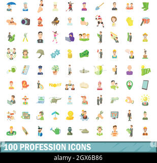 100 profession icons set, cartoon style Stock Vector