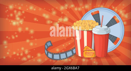 Cinema movie horizontal banner corn, cartoon style Stock Vector