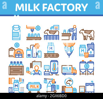 Milk Factory Product Collection Icons Set Vector Stock Vector