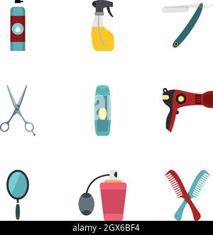 Barber tools icons set, flat style Stock Vector