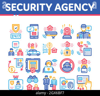 Security Agency Property Protect Icons Set Vector Stock Vector