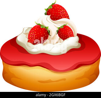 Doughnut with strawberry and cream Stock Vector