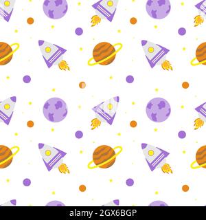 Space rocket and planets with stars on a white background. Space exploration. Stock Vector