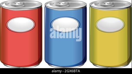Three cans with different color labels Stock Vector