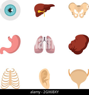 Internal human organs icons set, flat style Stock Vector