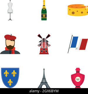 Paris icons set, flat style Stock Vector