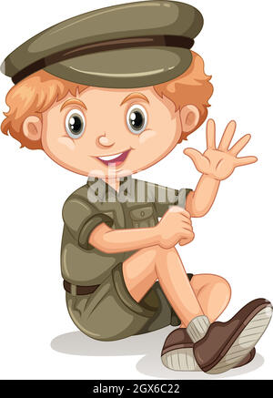 A happy boy sitting in a safari outfit Stock Vector