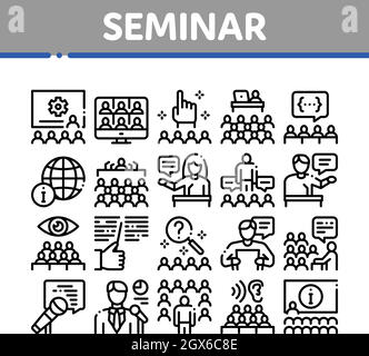 Seminar Conference Collection Icons Set Vector Stock Vector