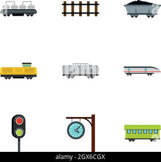 Train icons set, flat style Stock Vector