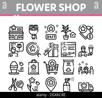 Flower Shop Boutique Collection Icons Set Vector Stock Vector