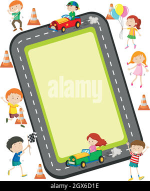 Children racing car on the road Stock Vector